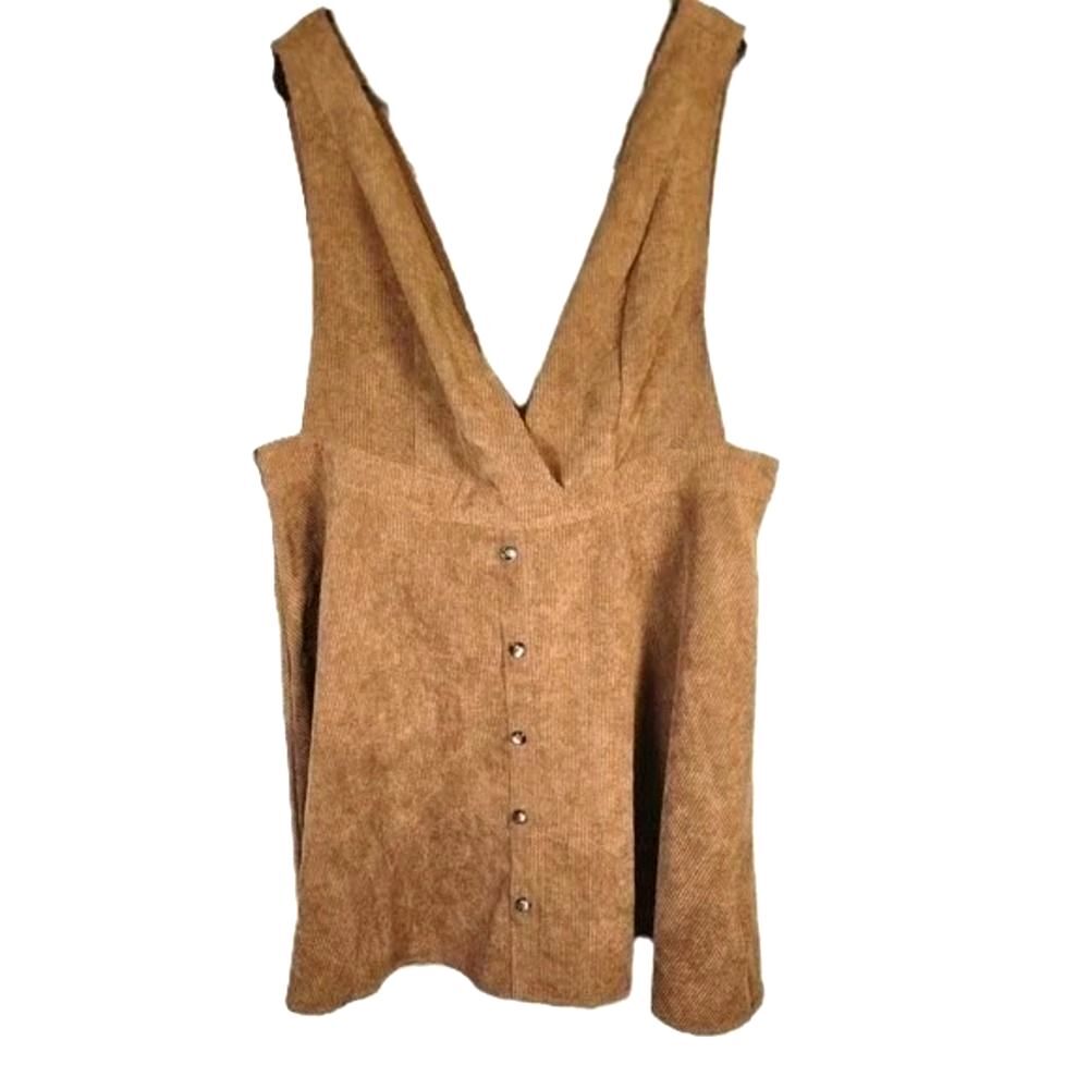 Frille Rose Corduroy Overall Dress 2X Brown Pinafore Jumper Mini Skirt‎